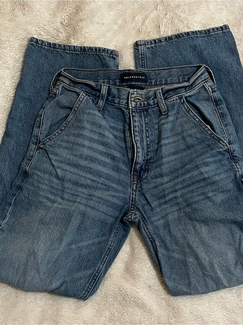 Aeropostale Medium Wash Carpenter Utility Jeans Straight Leg